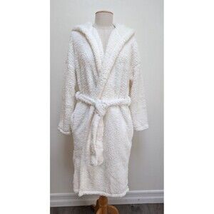 PJ Salvage Womens Hooded Sherpa Fleece Robe Long Ivory Sz S Bathrobe